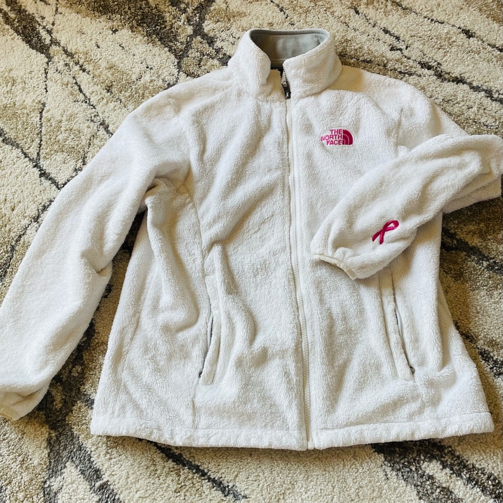 The North Face White Fleece Zip up with Pink Logo